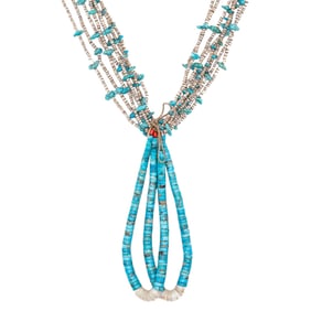 Vintage Santo Domingo Turquoise Coral Shell Heishi Jacla Necklace