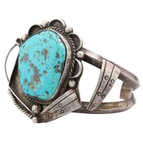 Vintage Navajo Morenci Turquoise Sterling Cuff Bracelet