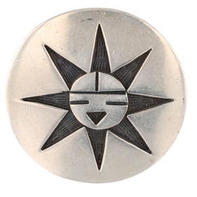 Antoinette Qumawunu Hopi Sterling Sunface Overlay Brooch Pendant