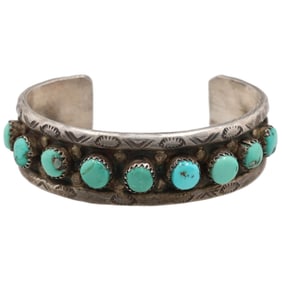 Vintage Navajo Sterling Turquoise Cuff Bracelet