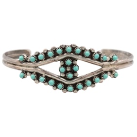 Signed Zuni Sterling Snake Eye Turquoise Cuff Bracelet