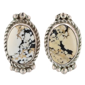 Tina Benally Navajo Sterling White Buffalo Turquoise Stud Earrings