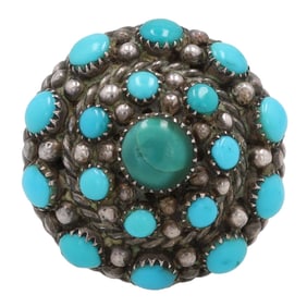 Signed Zuni Sterling Turquoise Cluster Ring Sz. 5