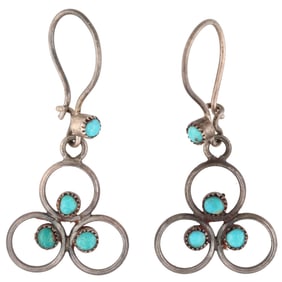 Navajo Sterling Snake Eye Turquoise Drop Earrings