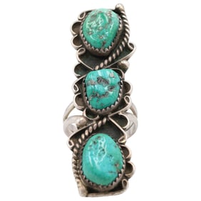 Vintage Navajo Sterling Turquoise Finger Length Ring Sz. 5.75
