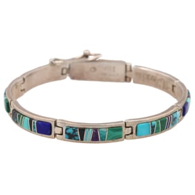 M Yazzie Navajo Sterling Multi Stone Inlay Bracelet