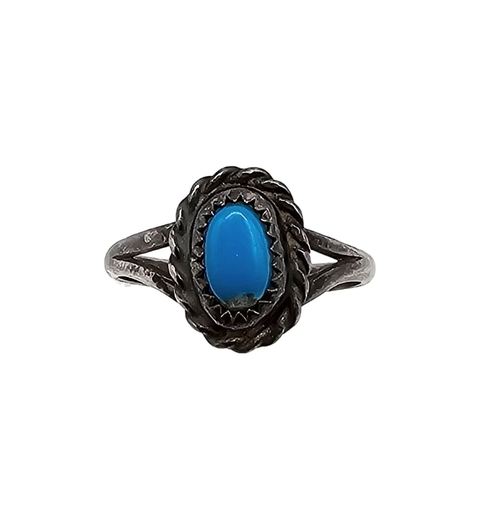 Signed Navajo Turquoise Sterling Ring Sz 5 (1 of 4)