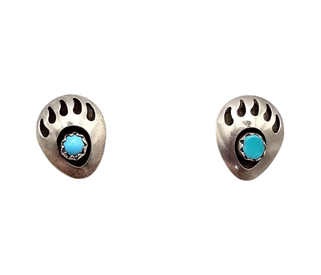 Vintage Navajo Sterling Bear Paw Shadow Box Stud Earrings (1 of 4)