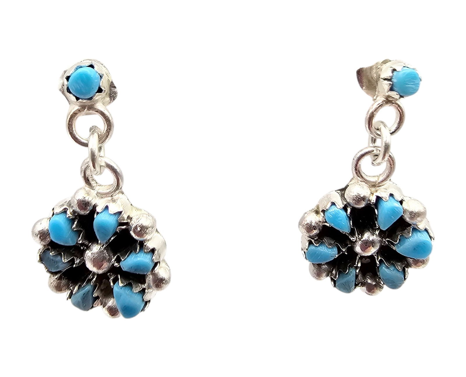 Tricia Leekity Zuni Petit Point Snake Eye Kingman Turquoise Sterling Flower Earrings (1 of 3)