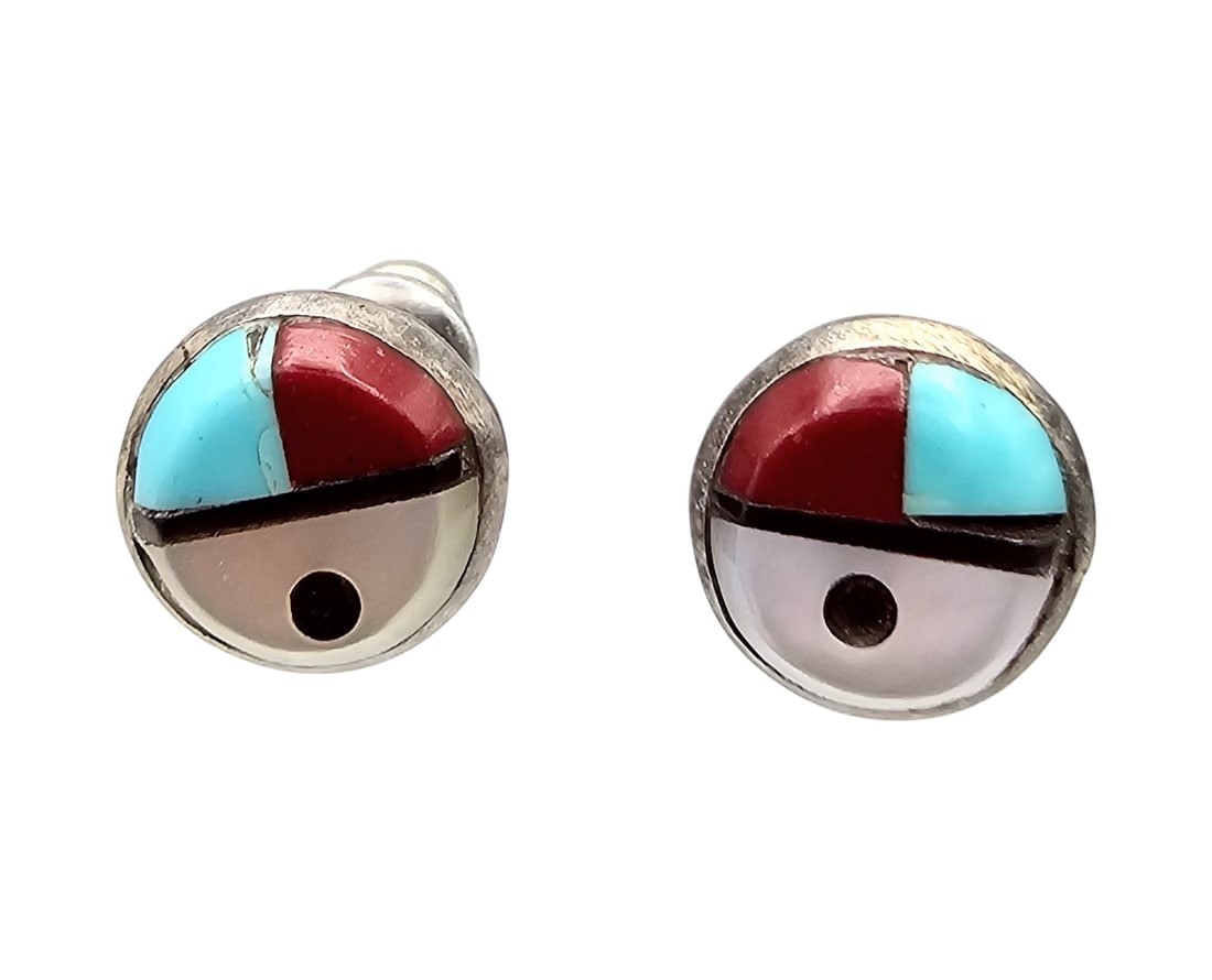 Vintage Zuni Sterling Inlay Sunface Stud Earrings (1 of 4)