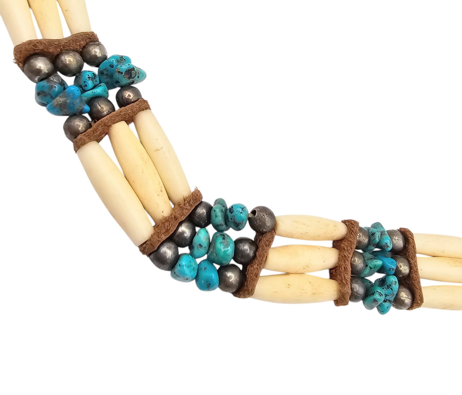 Vintage Navajo Bone Turquoise Sterling Leather Choker: Vintage Navajo Bone Turquoise Sterling Leather Choker 39.5g