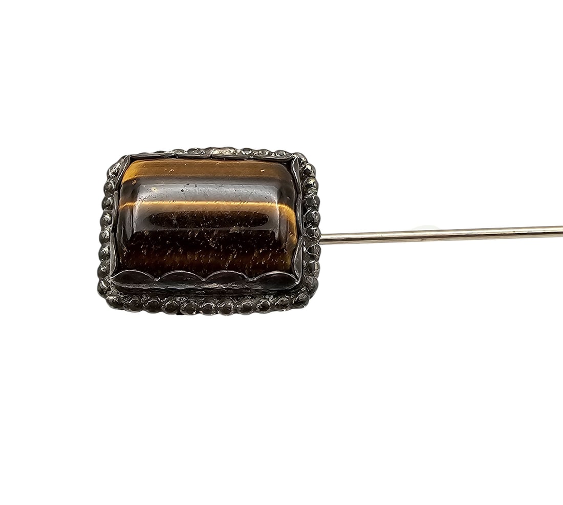 Len Adakai Navajo Tigers Eye Sterling Lapel Pin: Len Adakai Navajo Tigers Eye Sterling Lapel Pin 6g