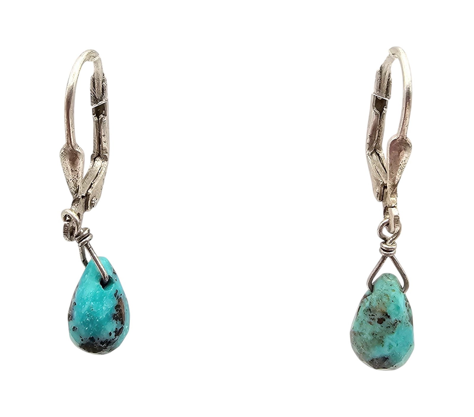 Native American Teardrop Turquoise Sterling Leverback Earrings (1 of 3)