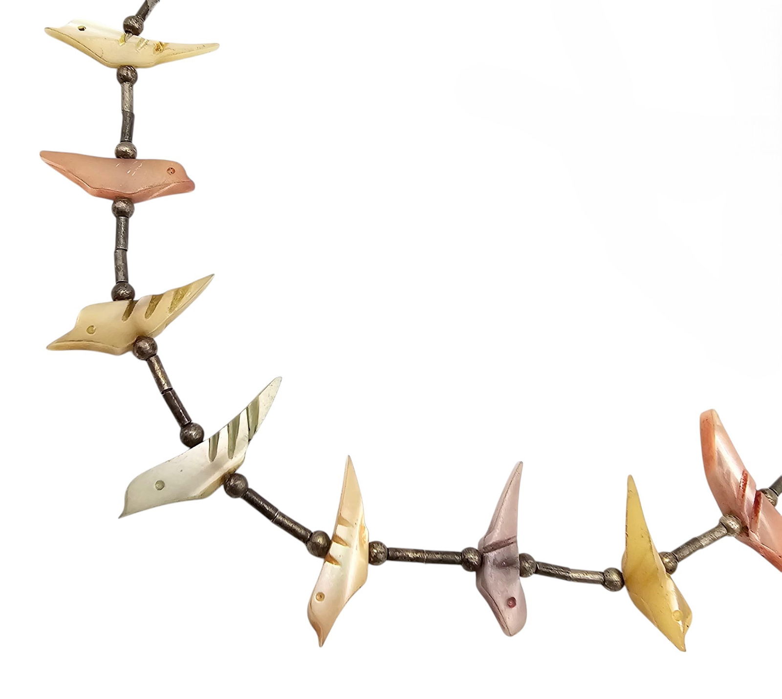 Vintage Zuni Mother of Pearl Liquid Sterling Silver Bird Fetish Necklace (1 of 3)