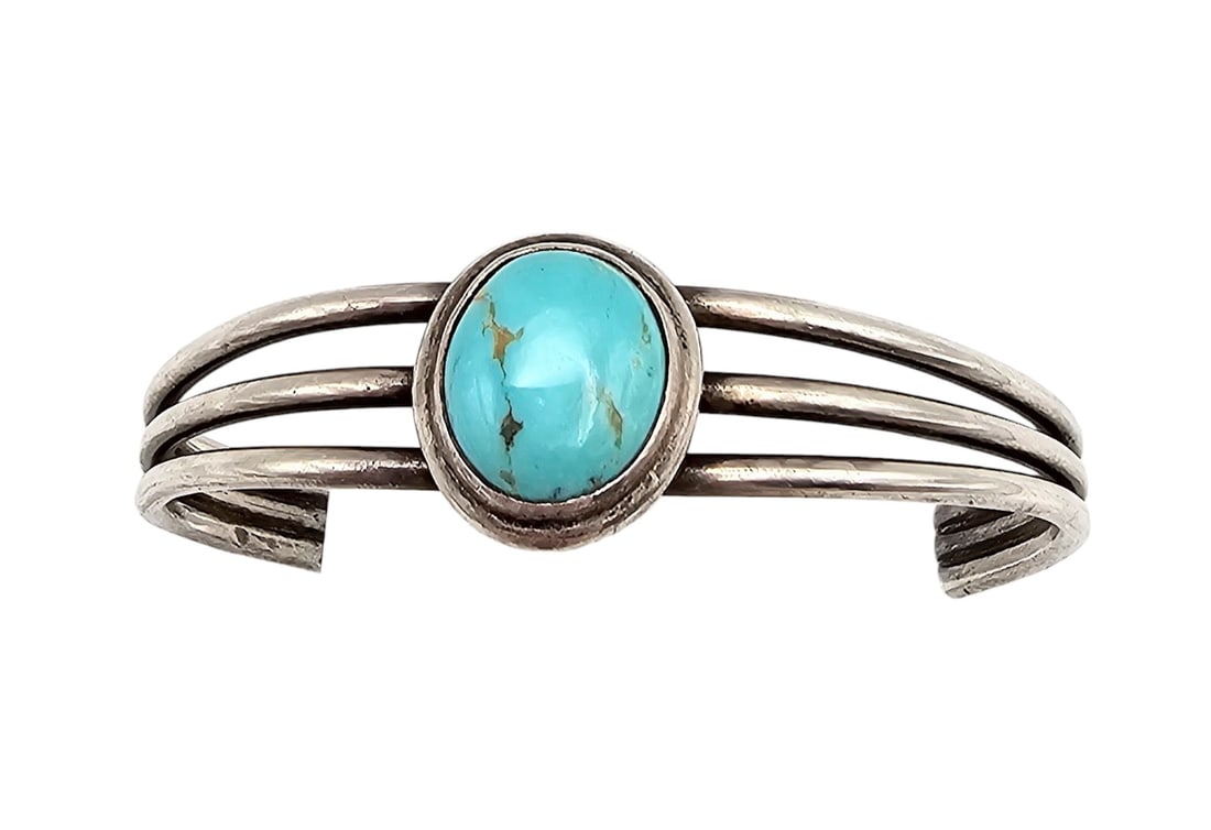 Southwestern Turquoise Sterling Silver Open Band Cuff Bracelet (1 of 4)