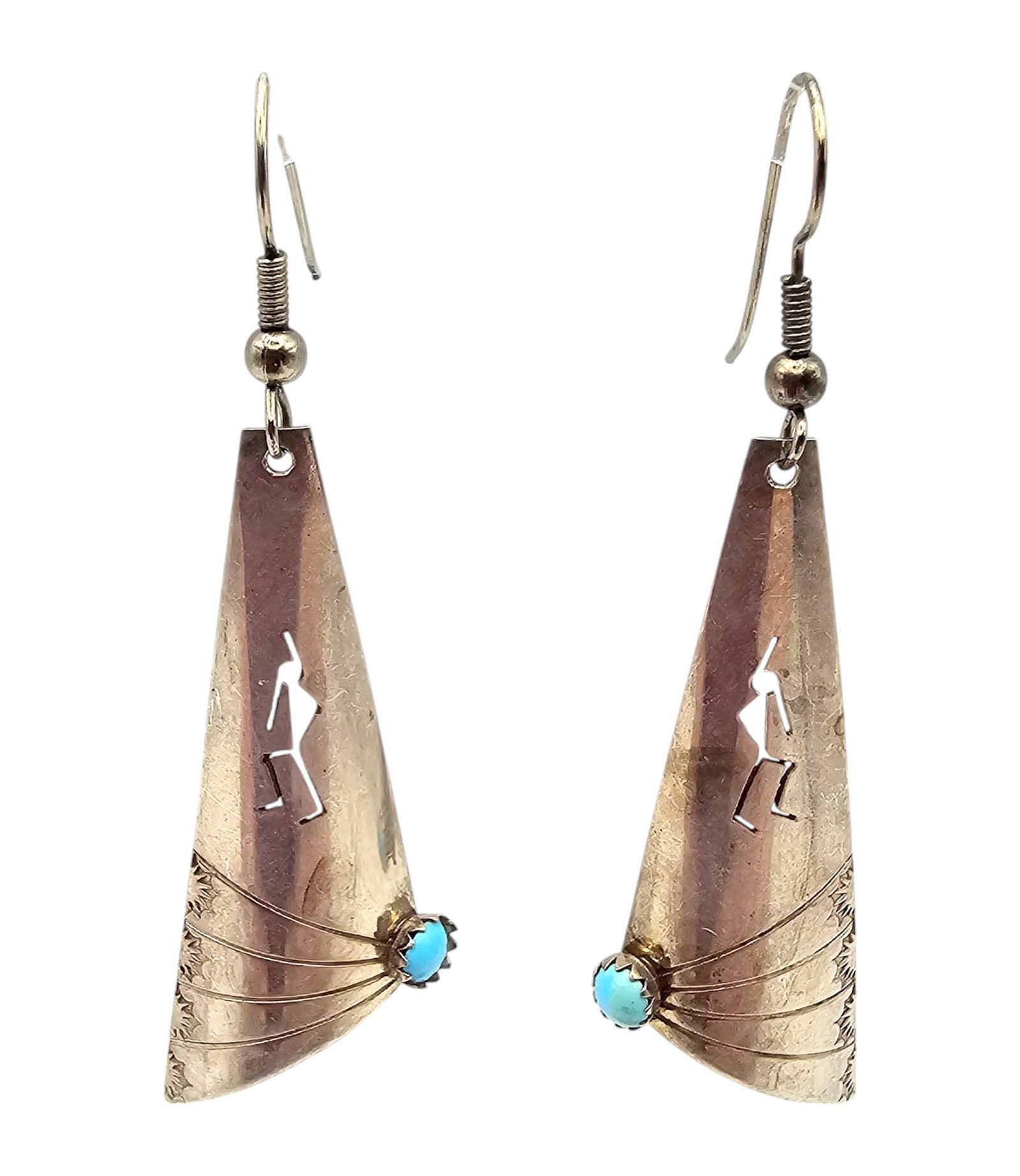 Native Turquoise Sterling Silver Cut Out Dancer Drop Dangle Earrings (1 of 4)