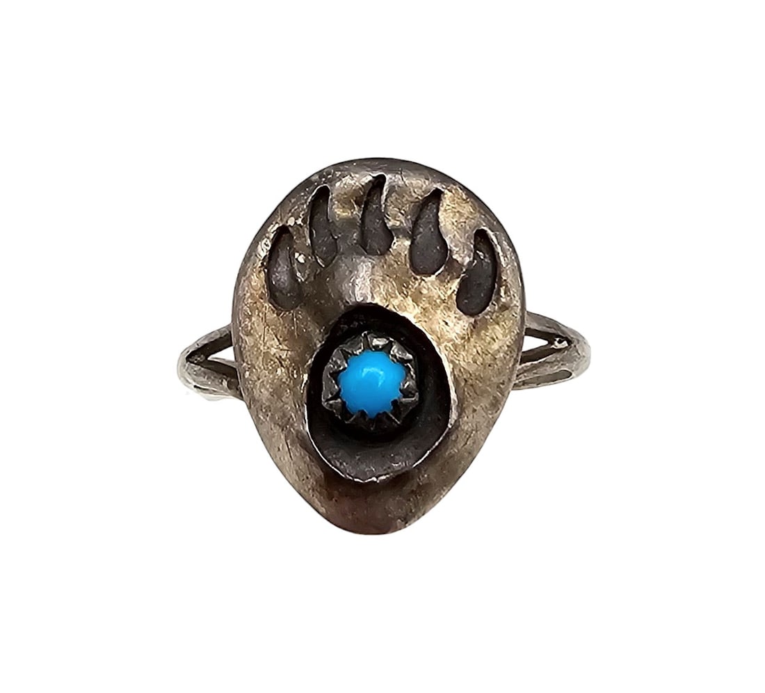 Navajo Turquoise Sterling Silver Snake Eye Bear Paw Ring Size 7: Navajo Turquoise Sterling Silver Snake Eye Bear Paw Ring Size 7 1.7 G