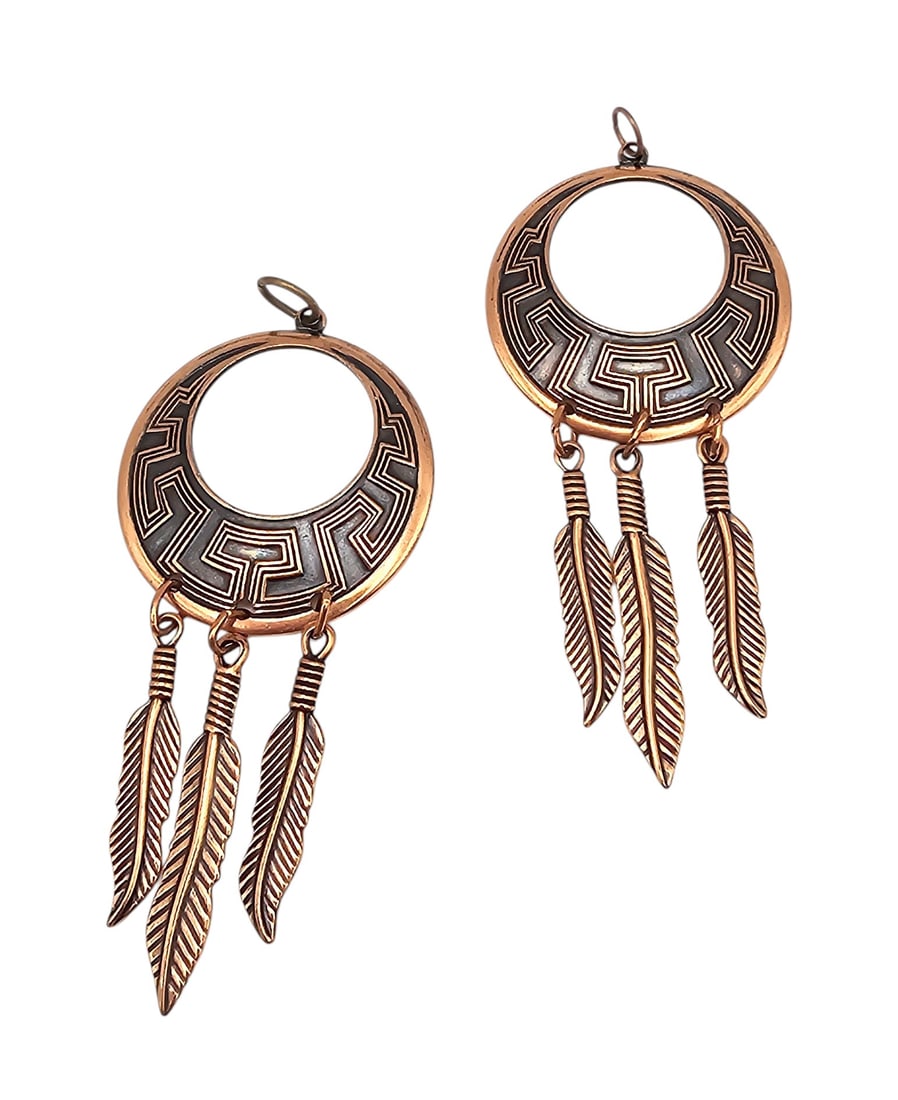 Wheeler Manufacturing Co Copper Feather Drop Dangle Earrings (1 of 3)