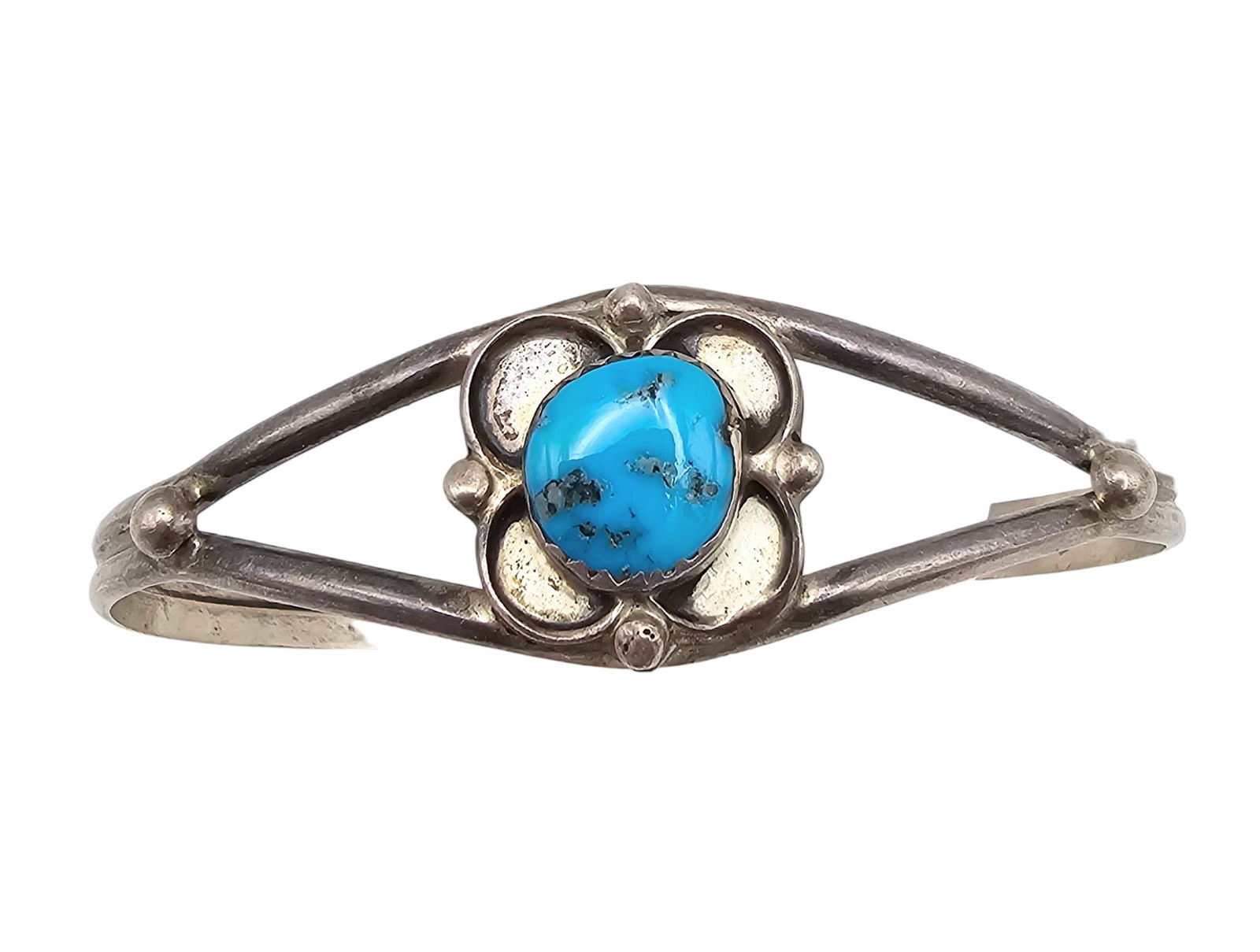 Navajo Turquoise Sterling Silver Floral Cuff Bracelet (1 of 4)