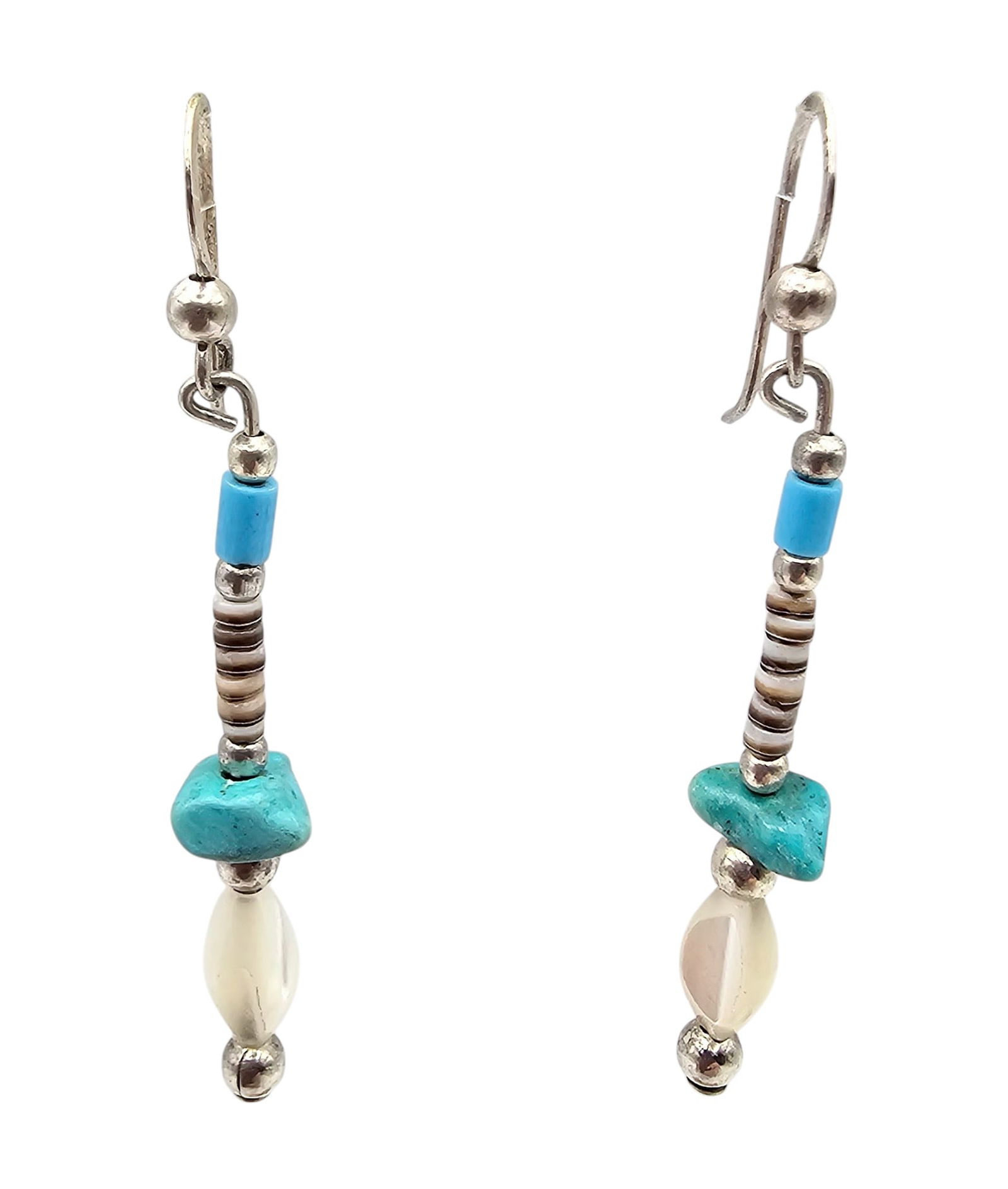 Southwestern Heishi Turquoise Mother Of Pearl Sterling Silver Drop Dangle Earrings (1 of 3)