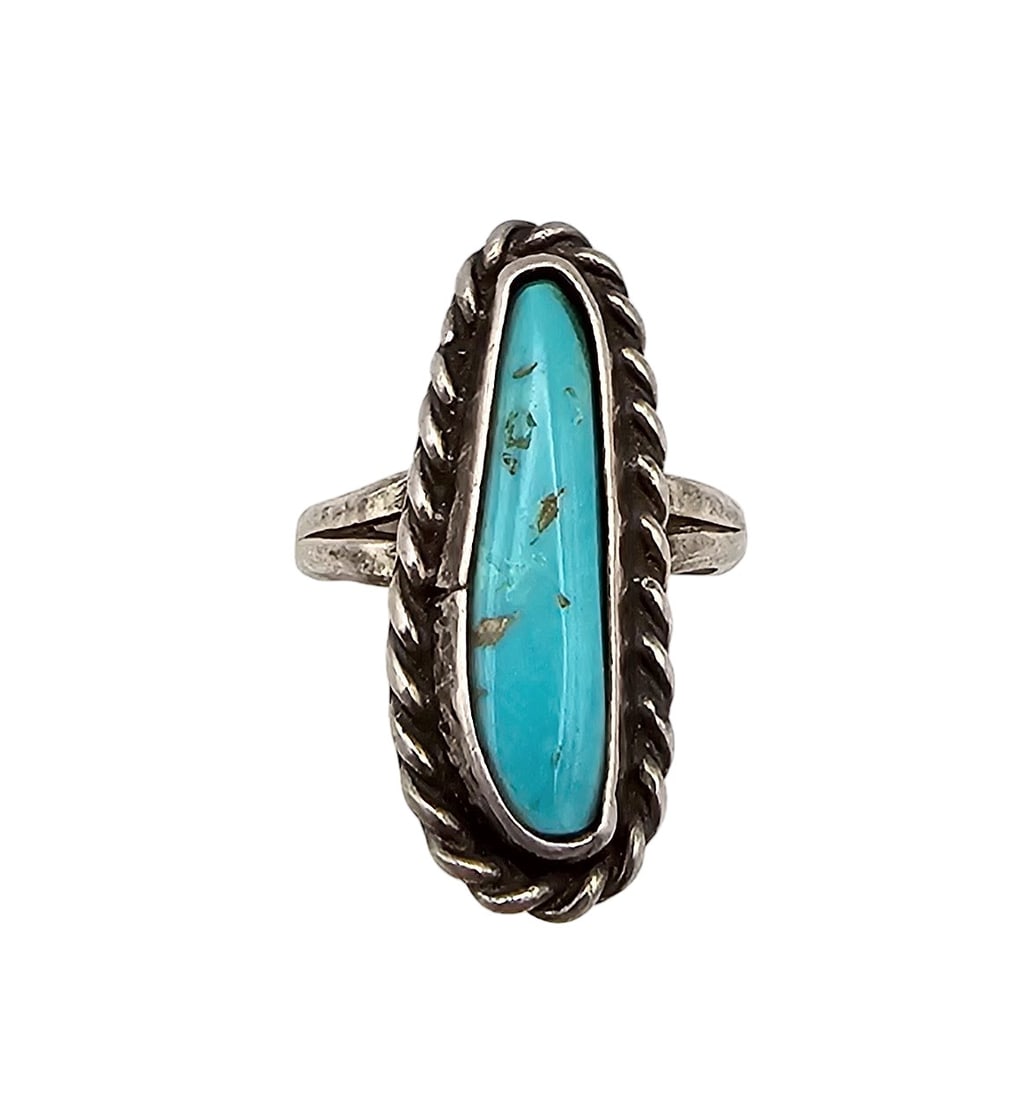 Native Turquoise Sterling Silver Ring Size 4.25: Native Turquoise Sterling Silver Ring Size 4.25 3.6 G