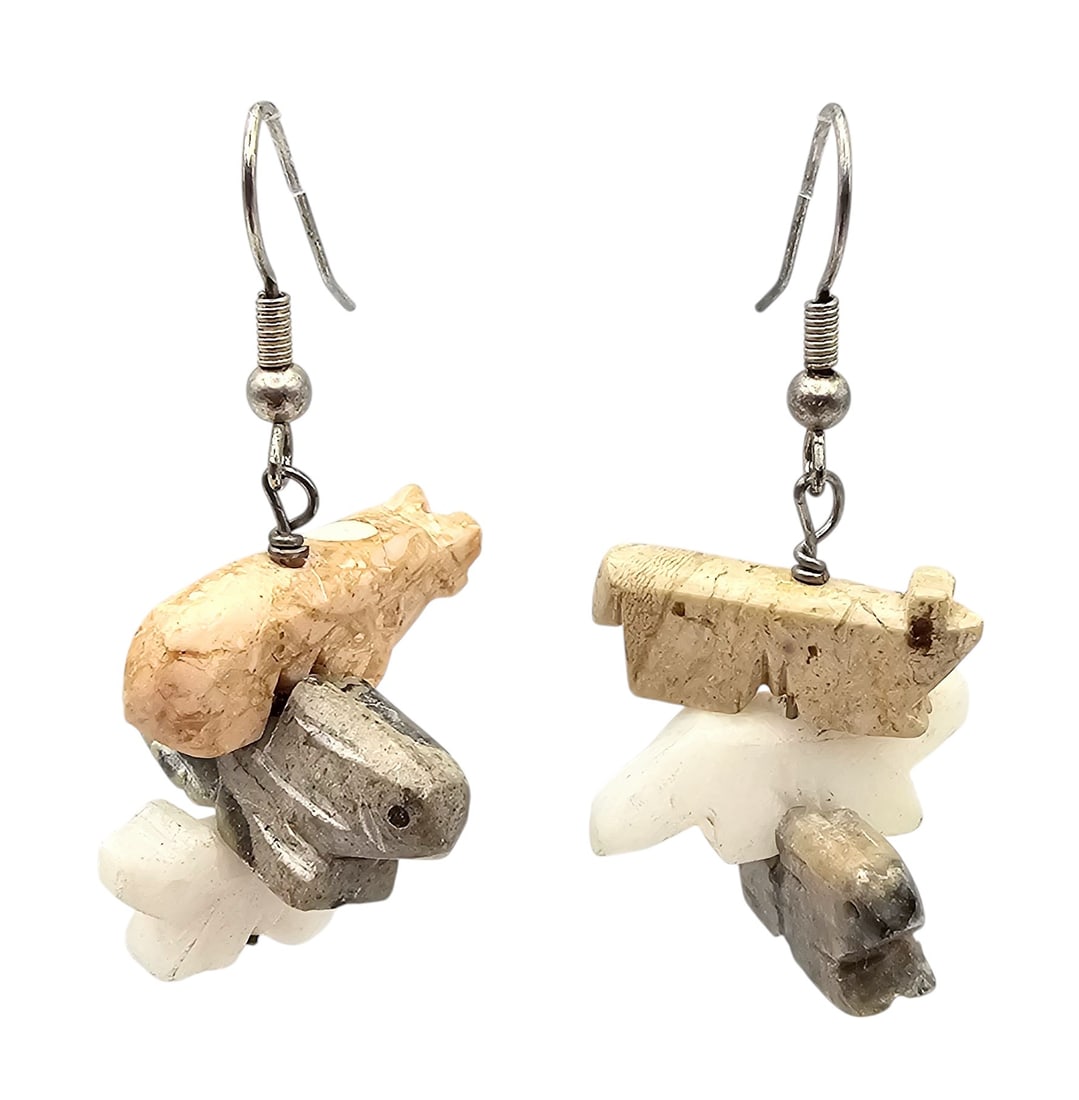 Southwestern Jasper Sterling Silver Carved Fetish Animal Drop Dangle Earrings (1 of 3)