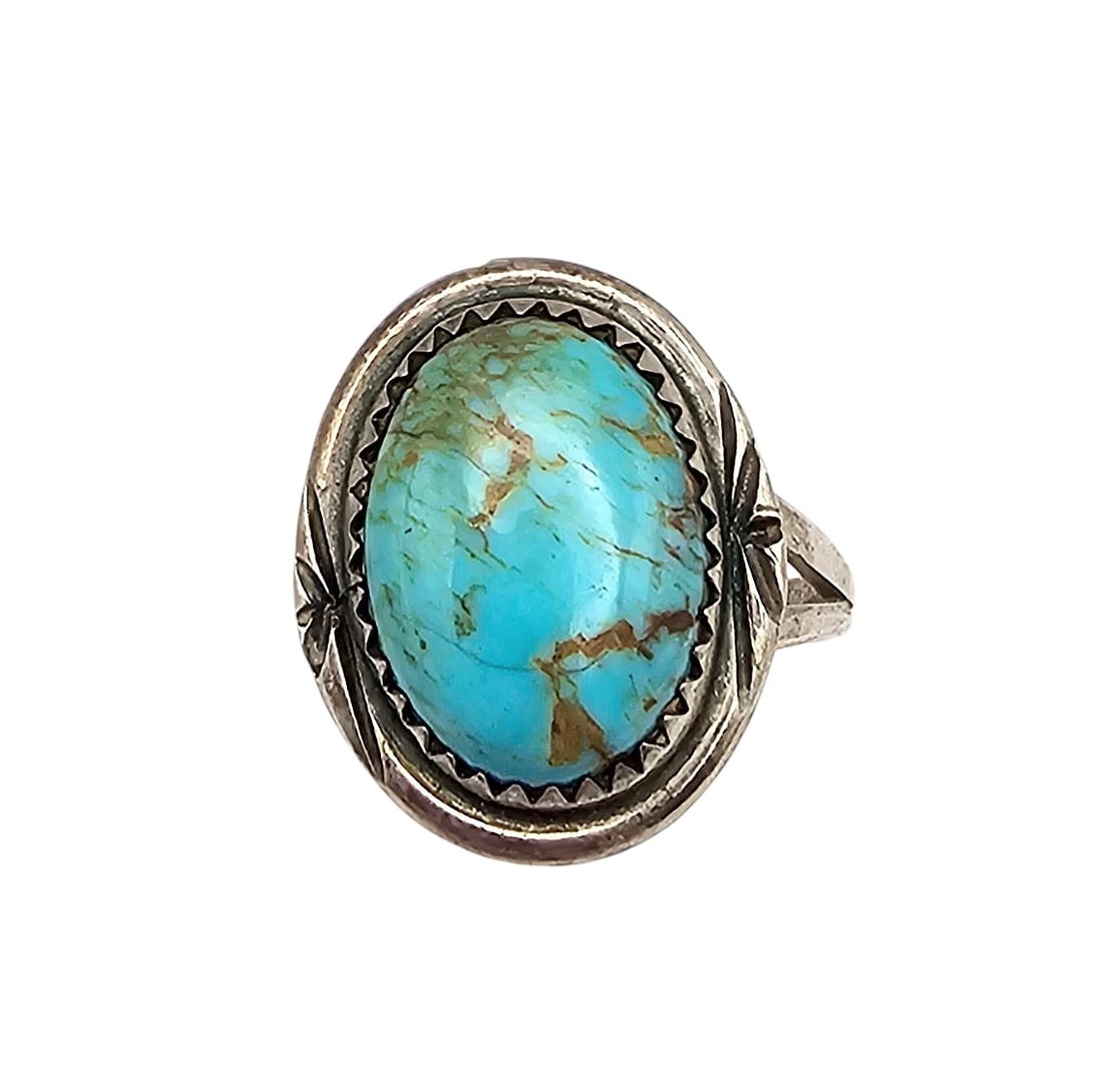 Navajo Turquoise Sterling Silver Ring Size 8.25 (1 of 4)