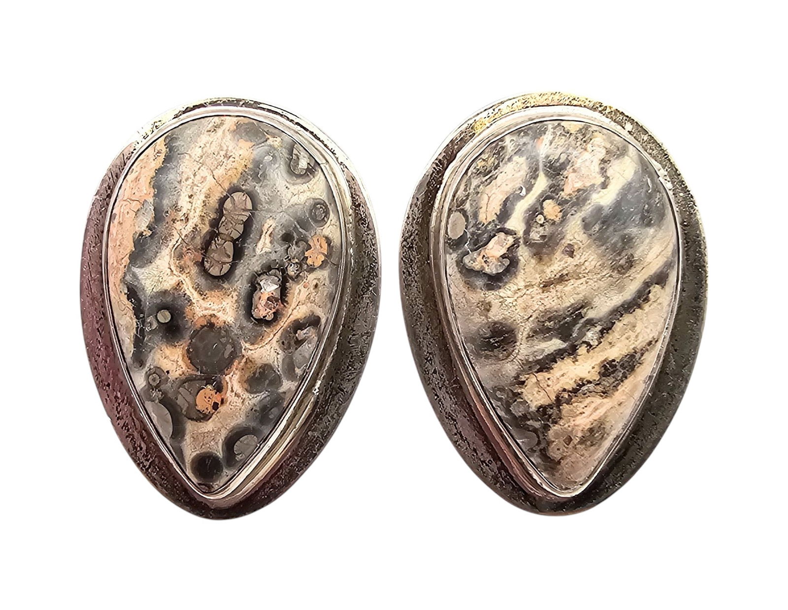 Signed Great Falls Metal Work Anglo Leopard Jasper Sterling Silver Earrings (1 of 4)