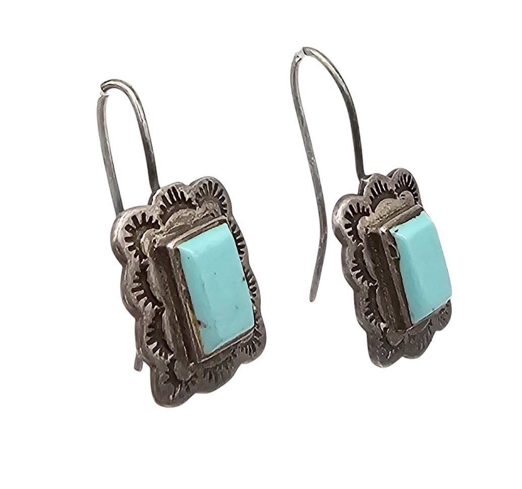 Southwestern Turquoise Sterling Silver Drop Dangle Earrings (1 of 4)