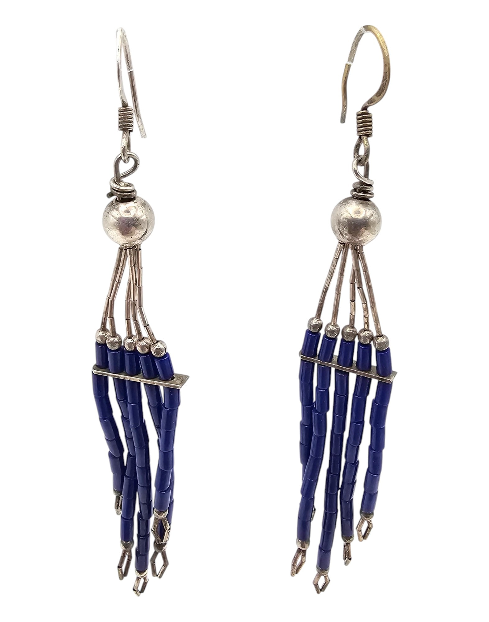 Southwestern Lapis Sterling Silver Fringe Drop Dangle Earrings (1 of 3)