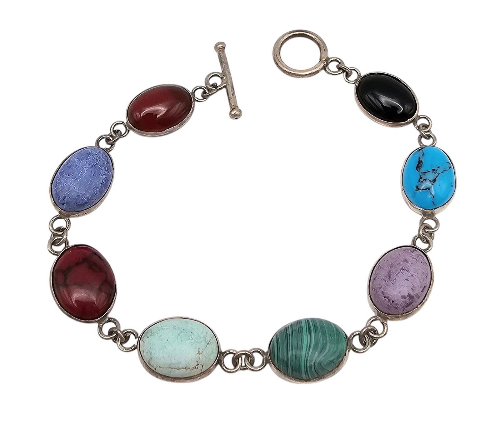 Southwestern Multi Stone Sterling Silver Toggle Bracelet (1 of 3)