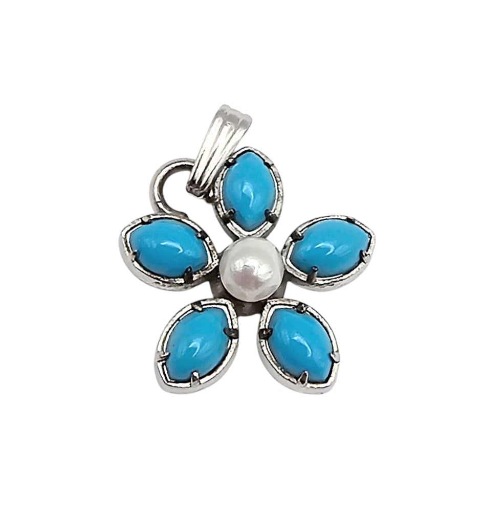 Pearl Turquoise Southwestern Sterling Silver Flower Pendant (1 of 4)