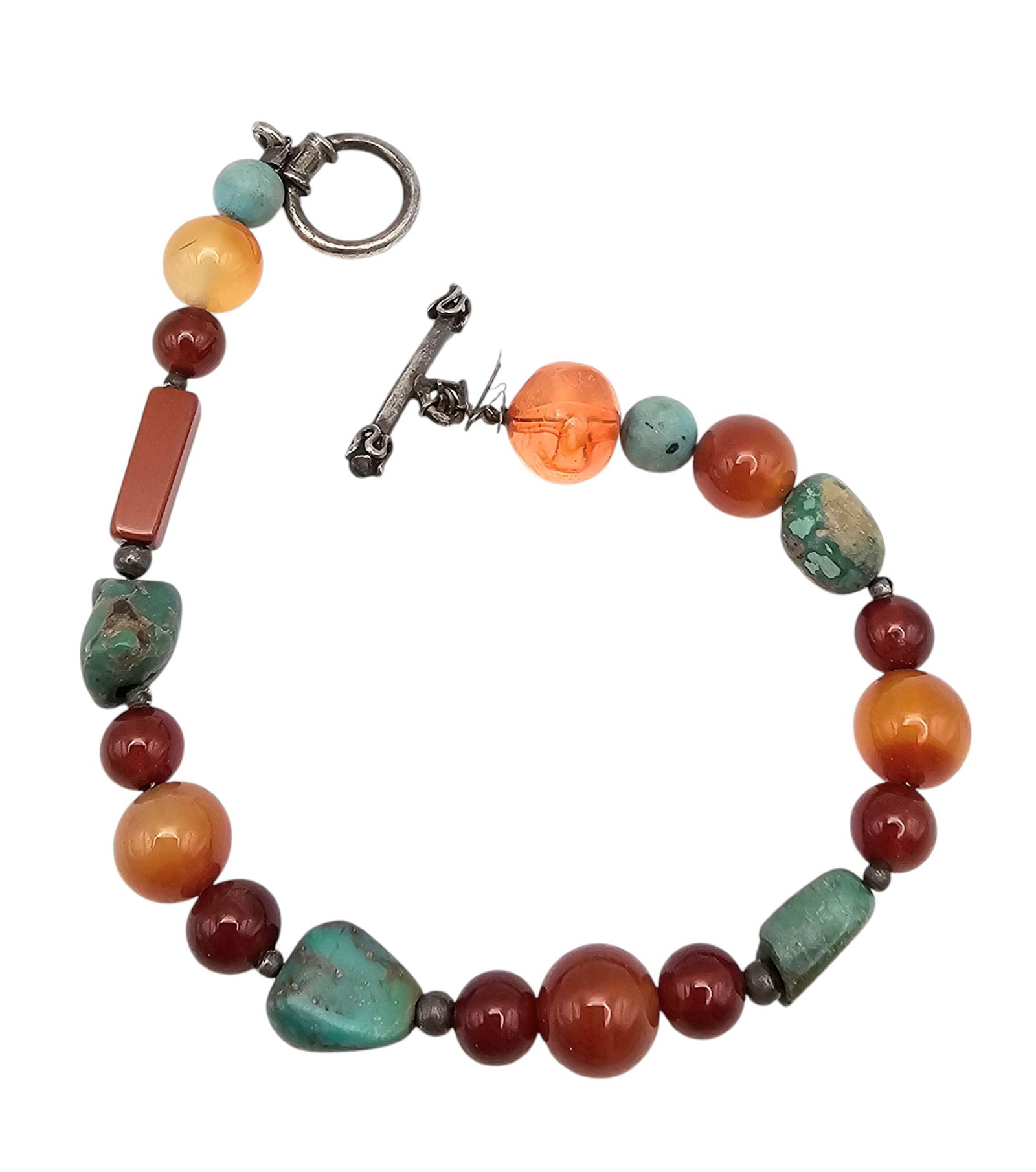 Southwestern Carnelian Turquoise Sterling Silver Toggle Bracelet (1 of 4)