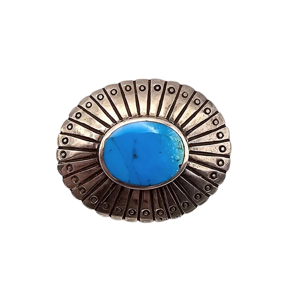 Southwestern Turquoise Sterling Silver Brooch (1 of 4)