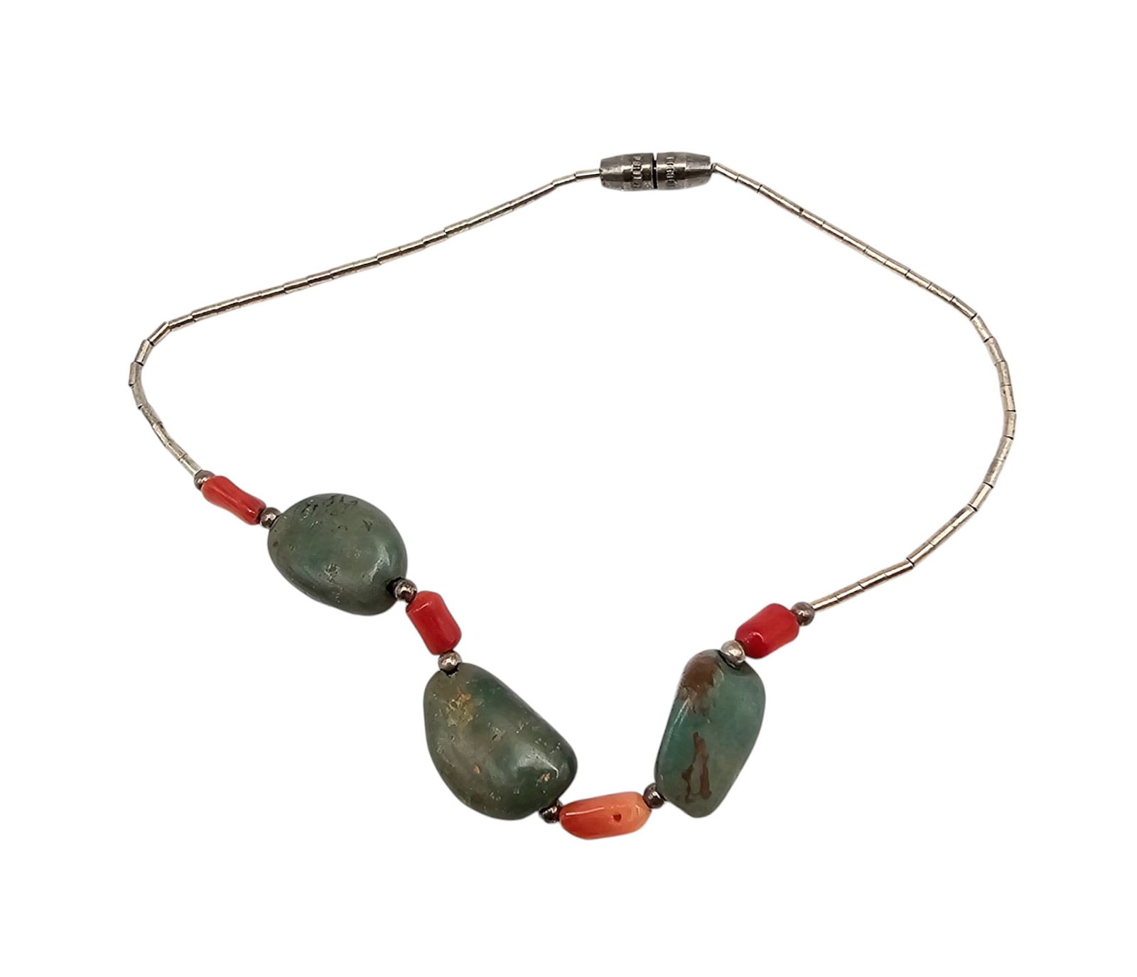 Southwestern Turquoise Coral Liquid Silver Sterling Silver Bracelet (1 of 3)