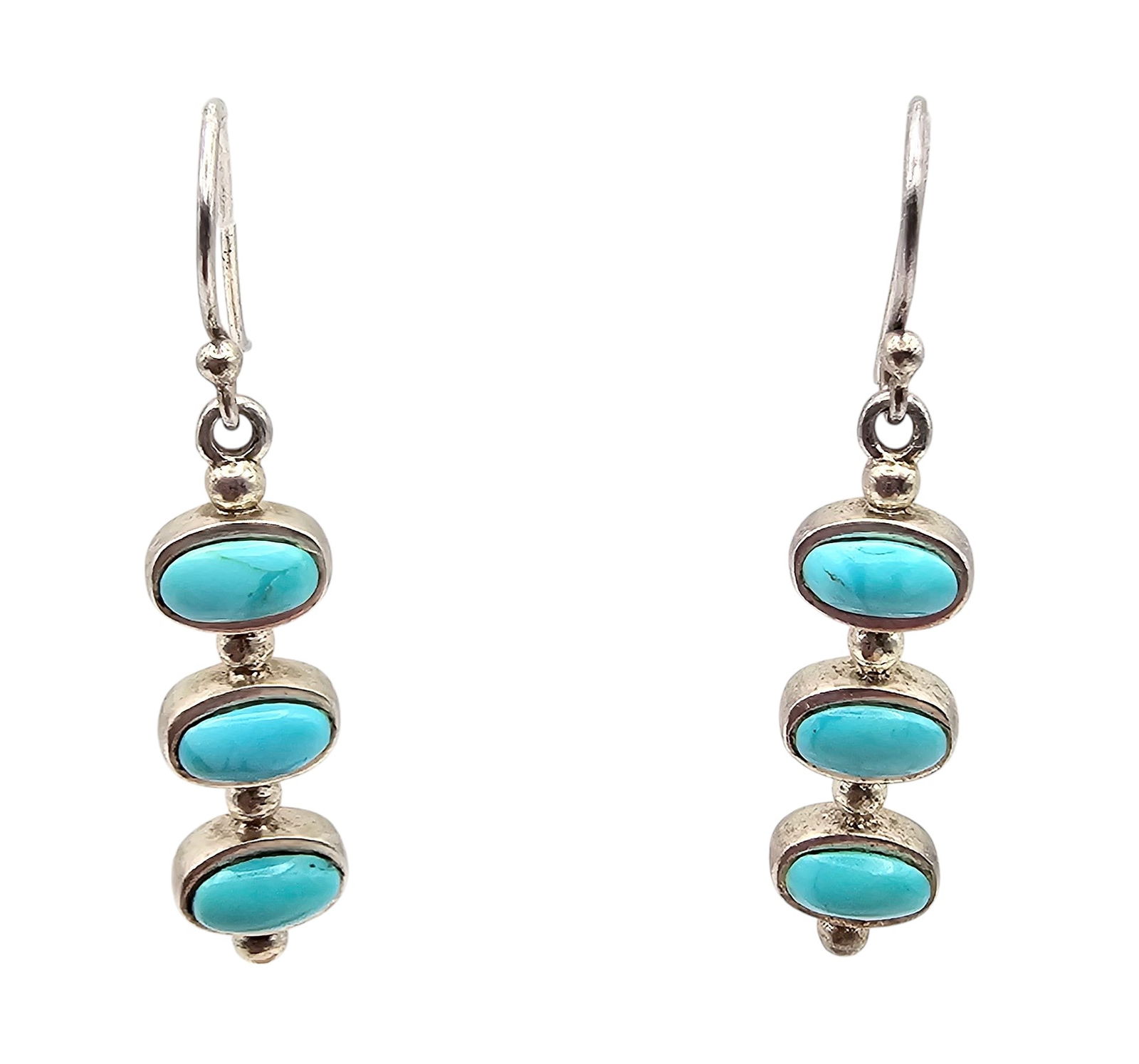 Signed P Southwestern Turquoise Sterling Silver Drop Dangle Earrings (1 of 4)