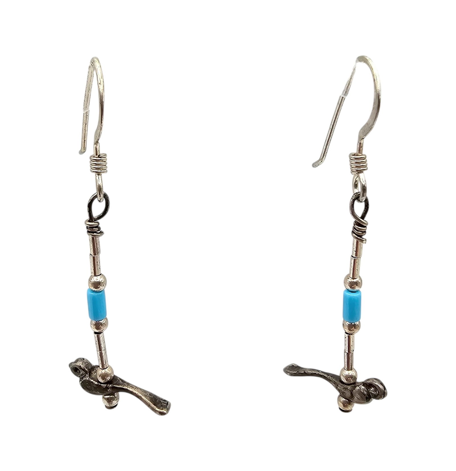 Native Turquoise Sterling Silver Fetish Bird Drop Dangle Earrings (1 of 3)