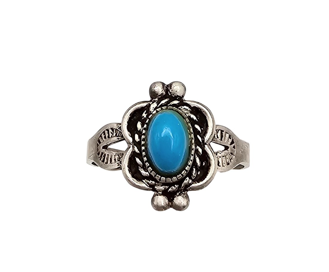 Anglo Esposito Southwestern Turquoise Sterling Silver Ring Size 5: Anglo Esposito Southwestern Turquoise Sterling Silver Ring Size 5 2 G