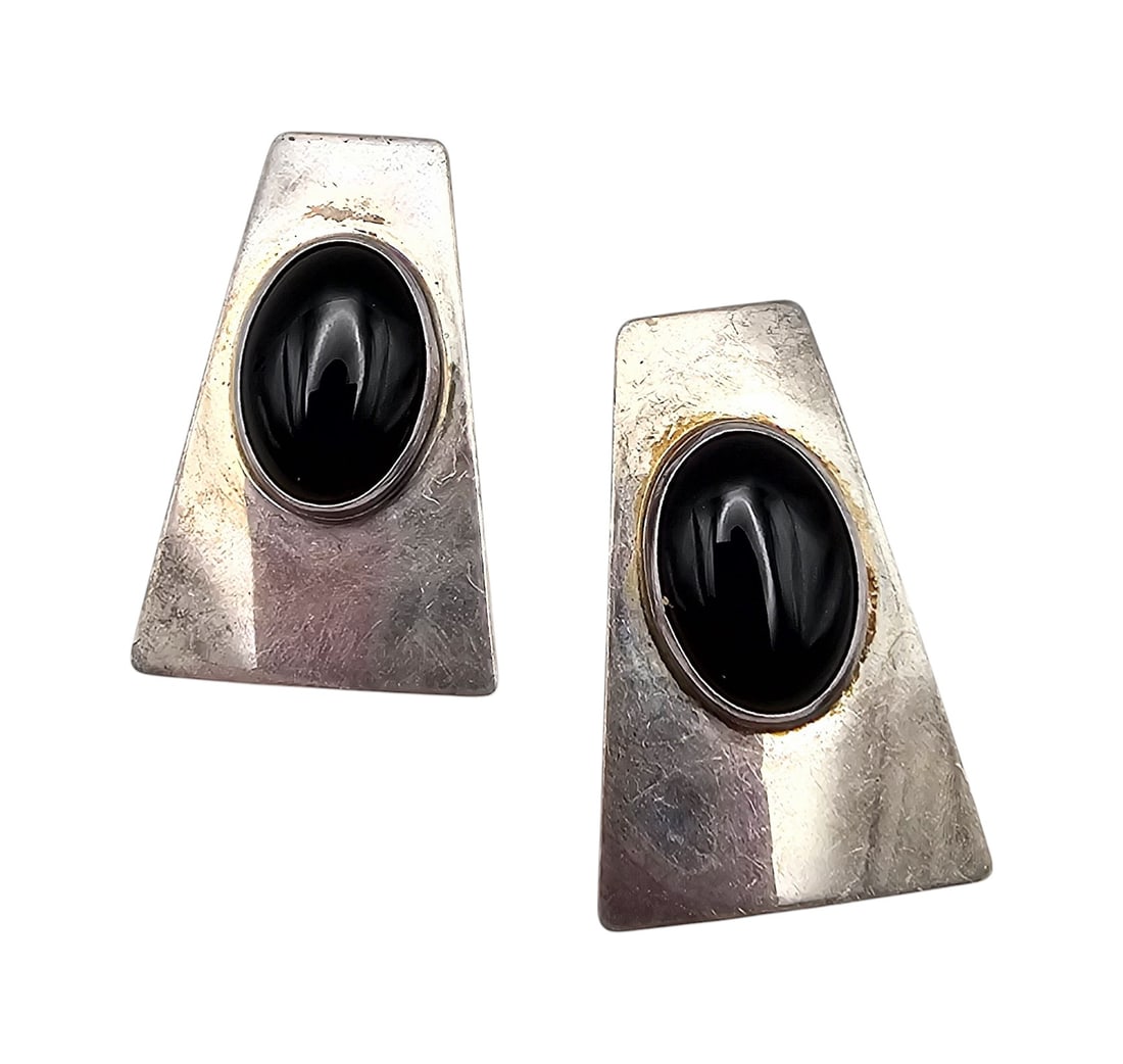 Ken Gastineau Anglo Artist Southwestern Style Onyx Sterling Silver Earrings (1 of 4)