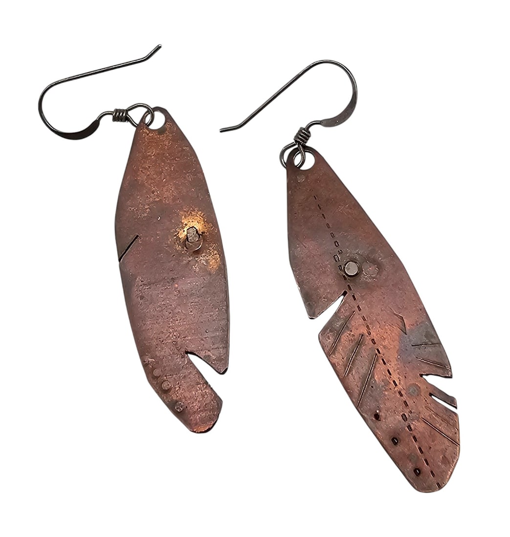 Southwestern Copper Feather Drop Earrings (1 of 3)