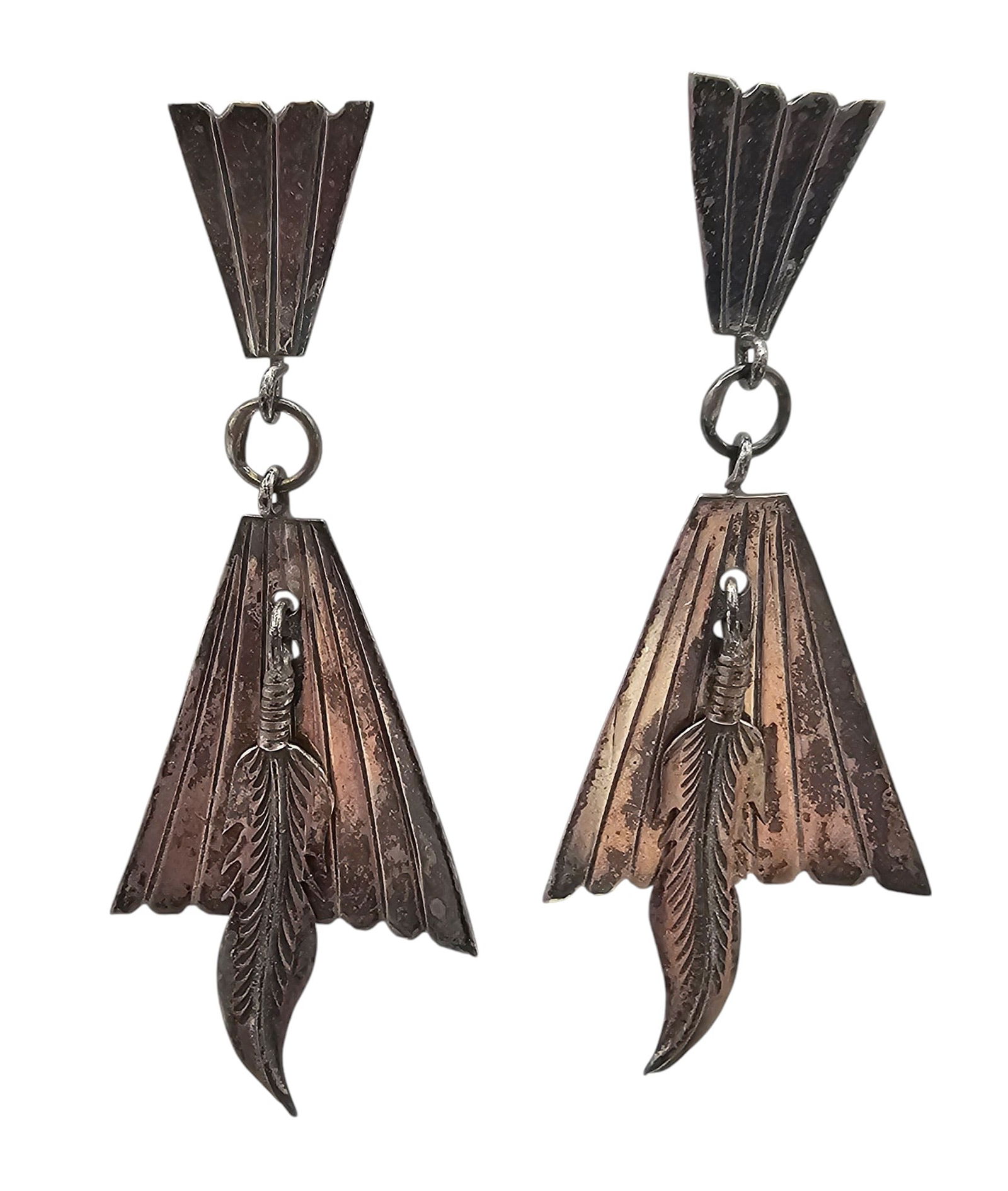 Southwestern Sterling Silver Feather Drop Dangle Earrings (1 of 4)