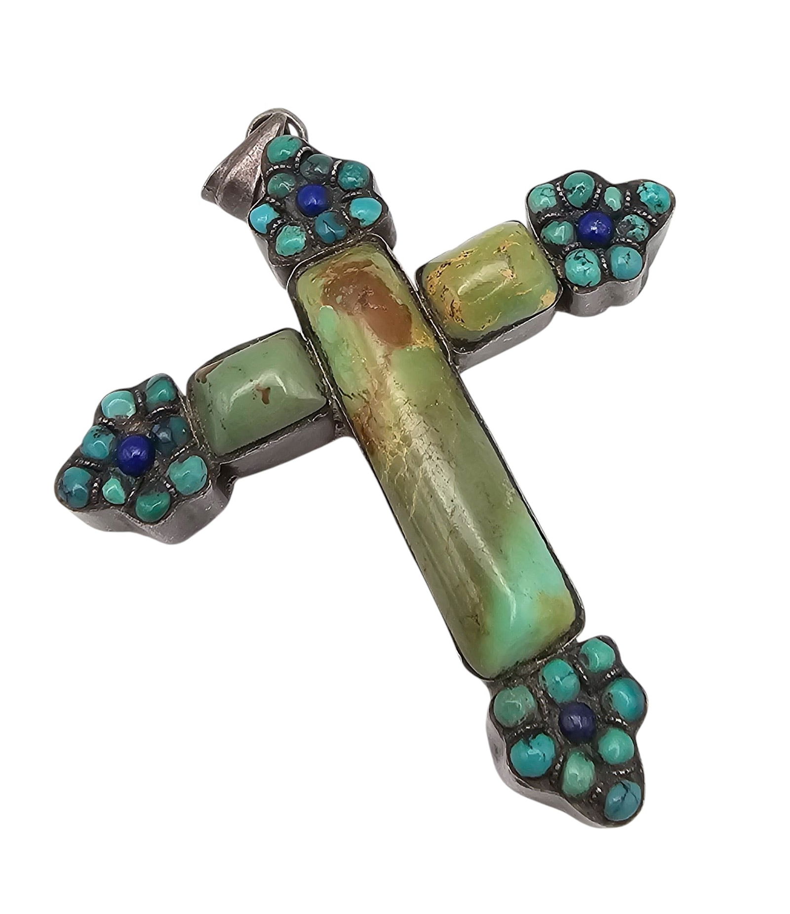 Southwestern Turquoise Lapis Sterling Silver Cross Pendant (1 of 4)
