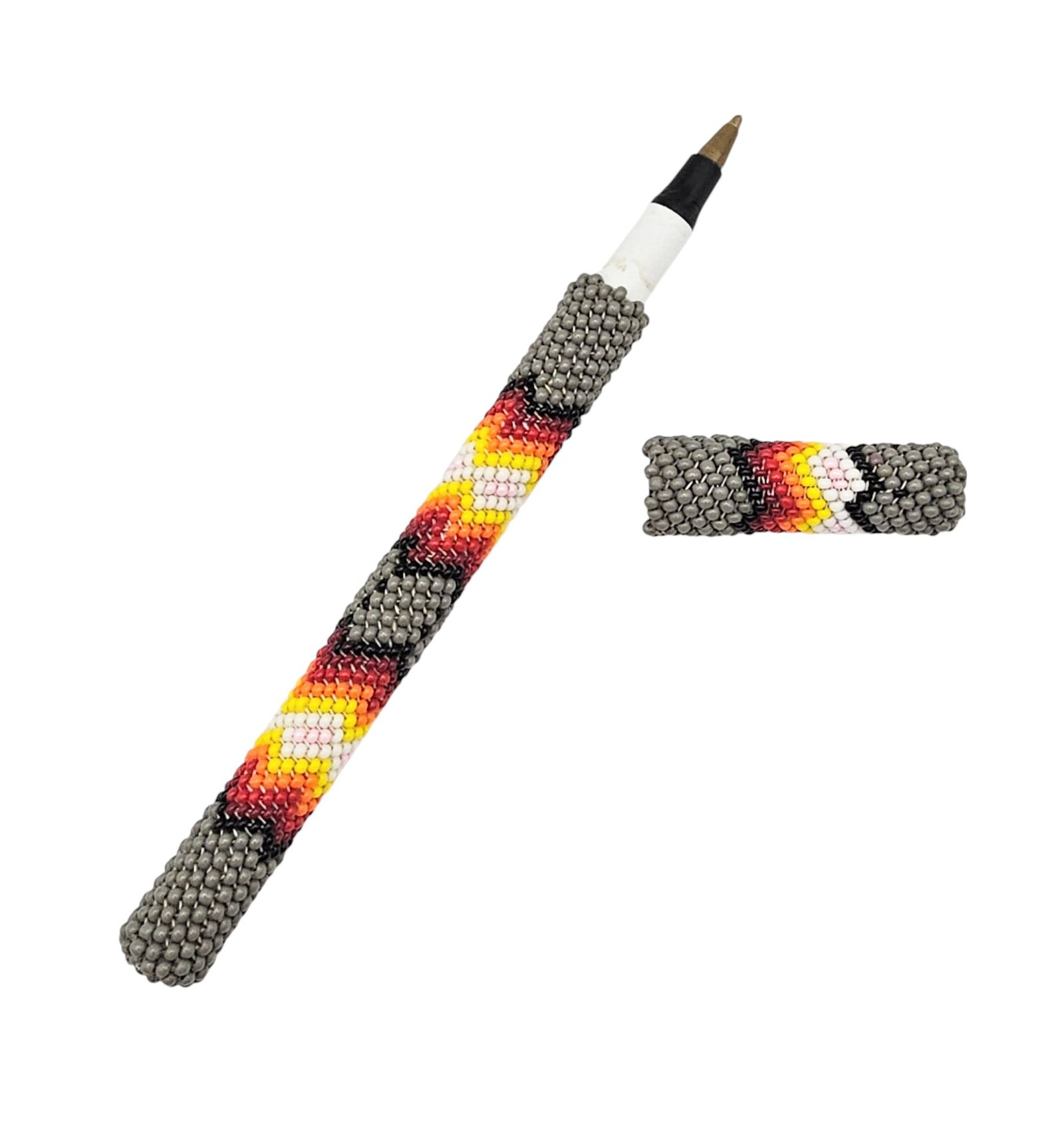 Southwestern Micro Bead Pen Case Gray Yellow White Red: Southwestern Micro Bead Pen Case Gray Yellow White Red