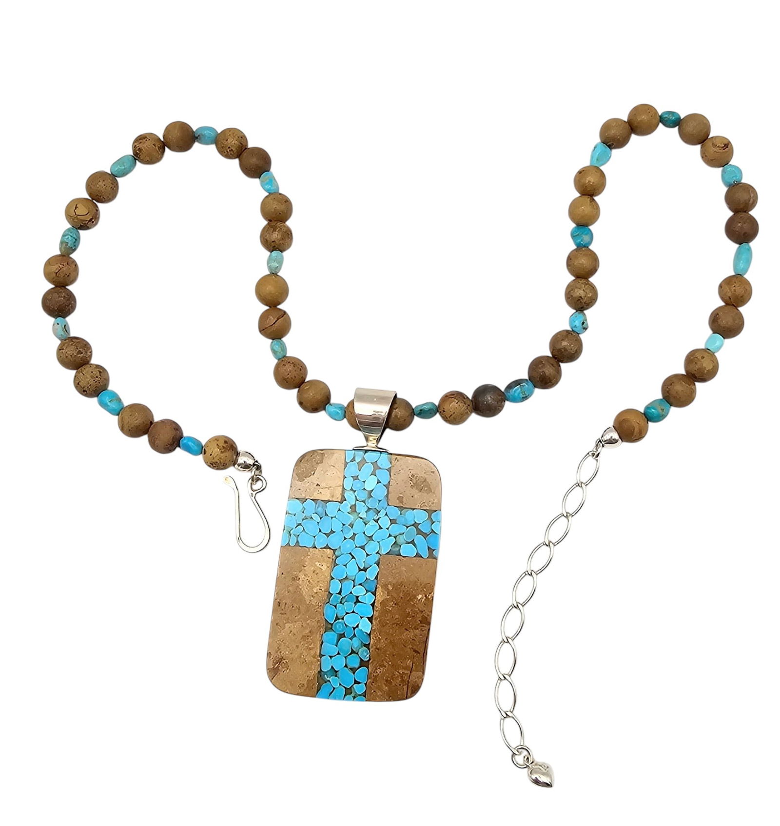 Jay King Mine Finds Jasper Turquoise Sterling Silver Cross Necklace (1 of 3)