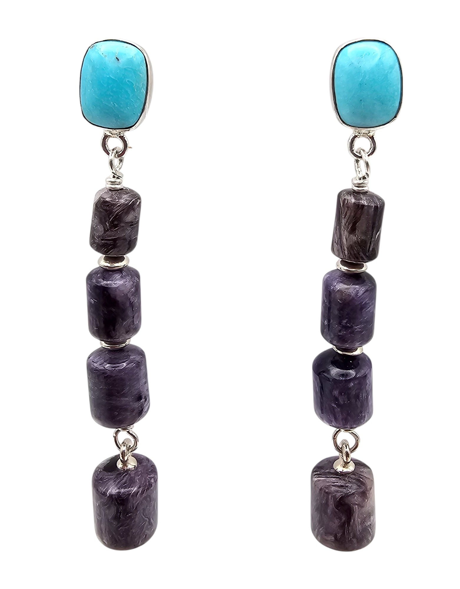Jay King Mine Finds Charoite Turquoise Sterling Silver Drop Dangle Earrings (1 of 4)