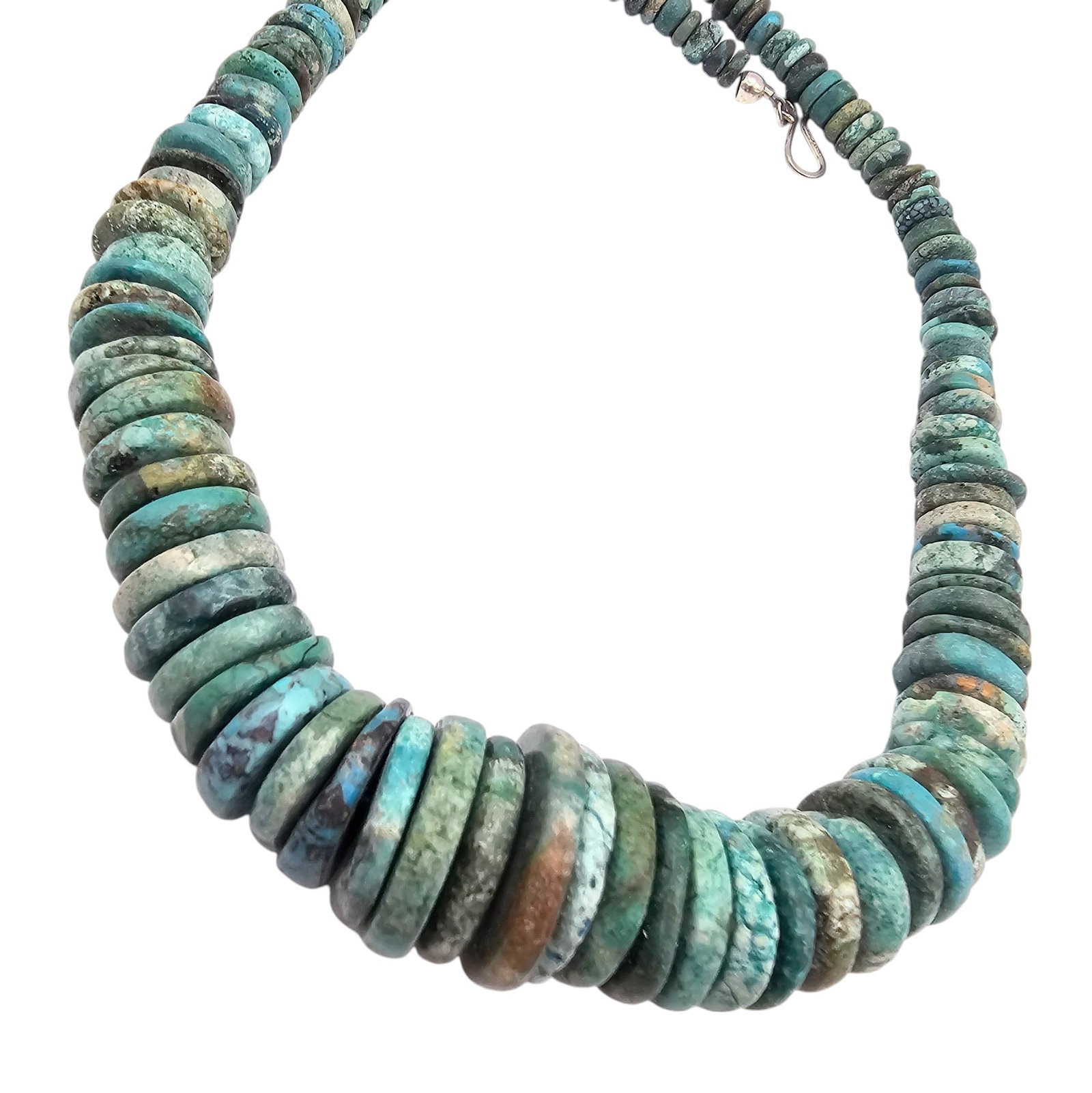 Jay King Mine Finds Graduated Turquoise Disk Sterling Silver Necklace: Jay King Mine Finds Graduated Turquoise Disk Sterling Silver Necklace 96.9 G