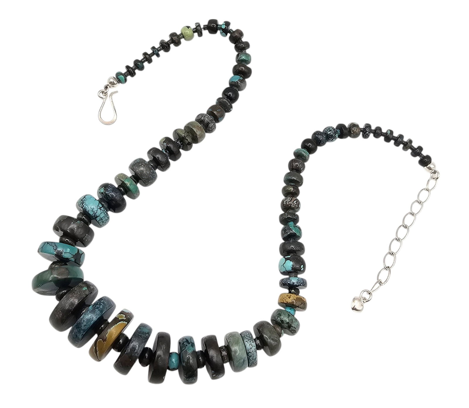 Jay King Mine Finds Turquoise Disk Sterling Silver Necklace: Jay King Mine Finds Turquoise Disk Sterling Silver Necklace 64 G