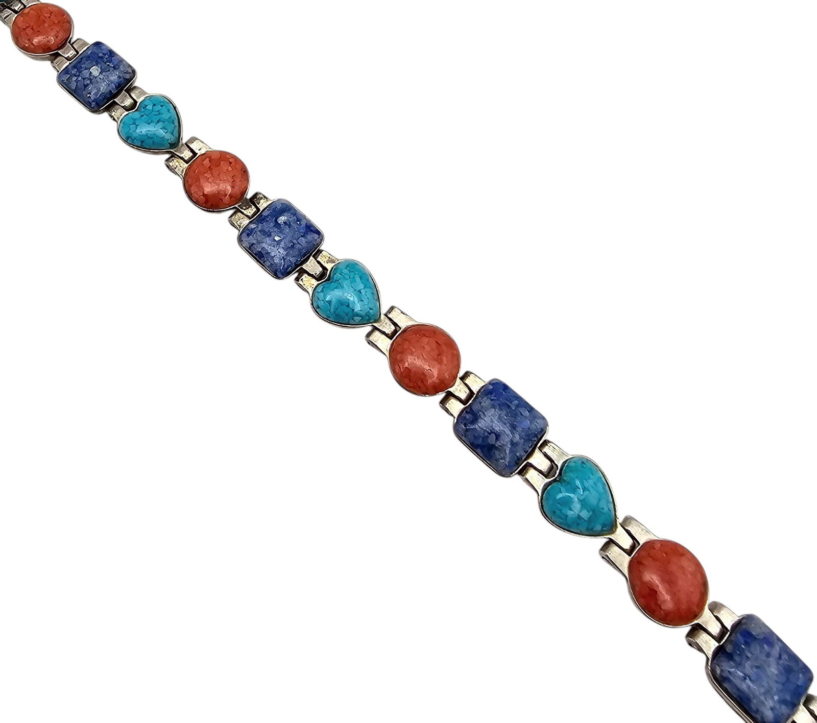 Carolyn Pollack Relios Southwestern Crushed Lapis Turquoise Coral Sterling Silver Bracelet (1 of 4)