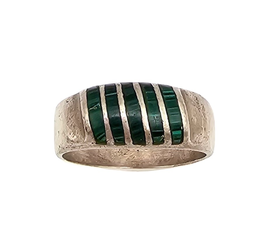 Native Malachite Sterling Silver Inlay Ring Size 9.25 (1 of 4)