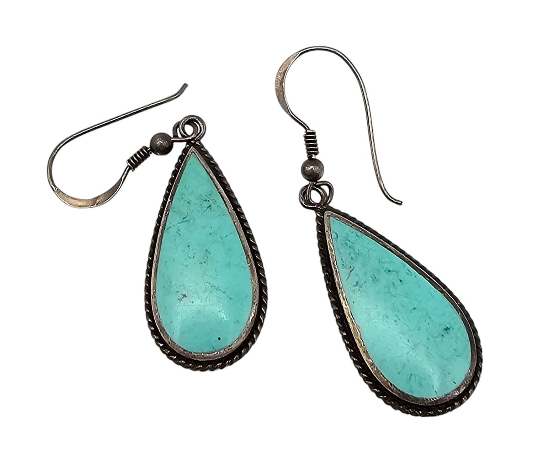Southwestern Turquoise Sterling Silver Drop Dangle Earrings (1 of 4)